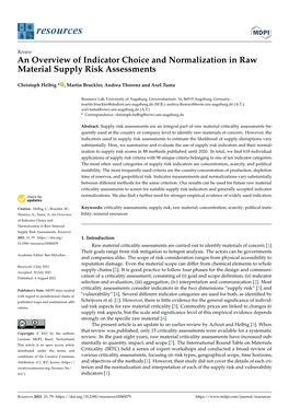 An Overview of Indicator Choice and Normalization in Raw Material Supply Risk Assessments