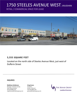 1750 Steeles Avenue West, Vaughan Retail / Commercial Space for Lease