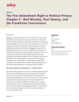 The First Amendment Right to Political Privacy Chapter 3 - Red Monday, Paul Sweezy, and the Frankfurter Concurrence −