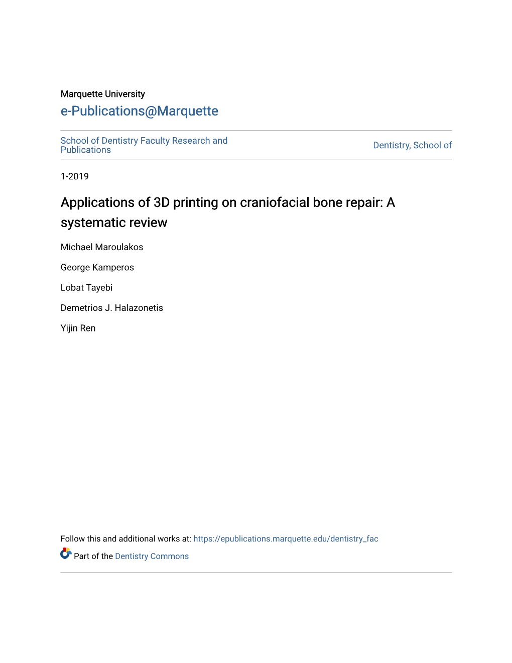 Applications of 3D Printing on Craniofacial Bone Repair: a Systematic Review