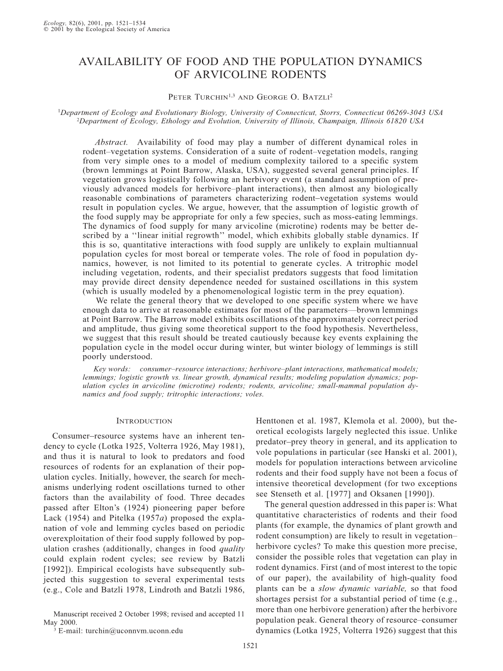 Availability of Food and the Population Dynamics of Arvicoline Rodents