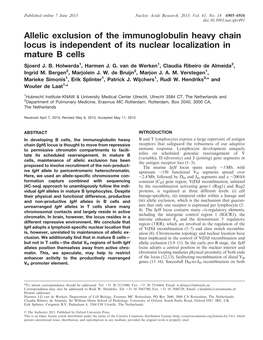 Allelic Exclusion of the Immunoglobulin Heavy Chain Locus Is Independent of Its Nuclear Localization in Mature B Cells Sjoerd J