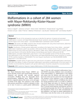 Malformations in a Cohort of 284 Women with Mayer-Rokitansky-K