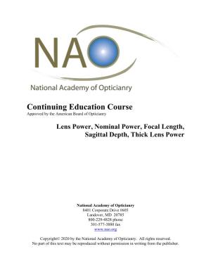 Continuing Education Course Approved by the American Board of Opticianry