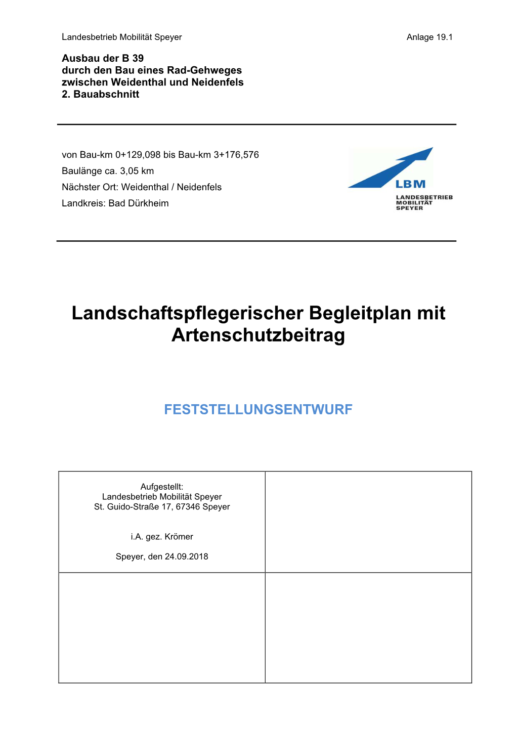 Landschaftspflegerischer Begleitplan Mit Artenschutzbeitrag