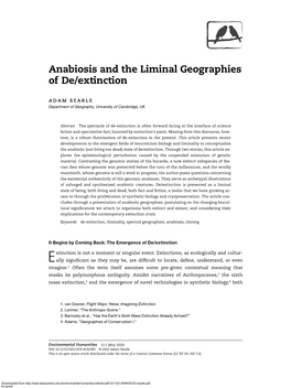Anabiosis and the Liminal Geographies of De/Extinction