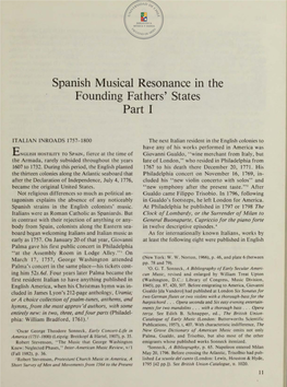 Spanish Musical Resonance in the Founding Fathers' States Part I