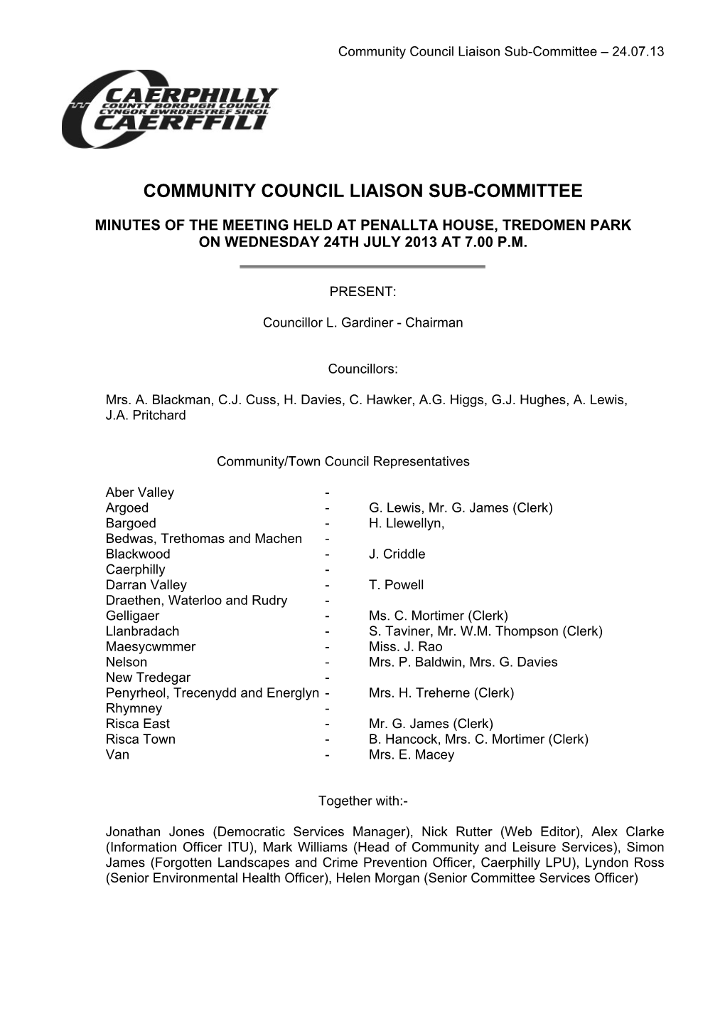 Community Council Liaison Sub-Committee – 24.07.13