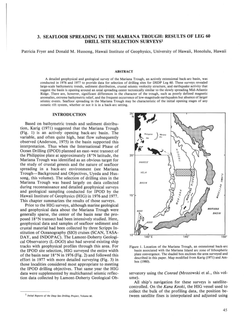 3. Seafloor Spreading in the Mariana Trough: Results of Leg 60 Drill Site Selection Surveys1