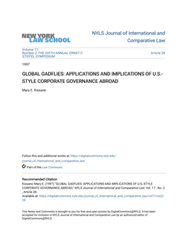Global Gadflies: Applications and Implications of U.S.- Style Corporate Governance Abroad