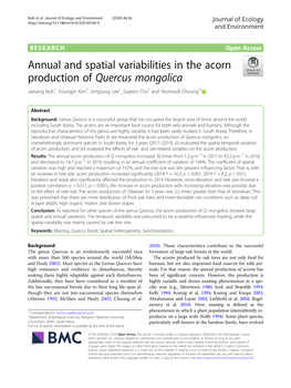 Annual and Spatial Variabilities in the Acorn Production of Quercus Mongolica Jaesang Noh1, Youngjin Kim2, Jongsung Lee1, Soyeon Cho1 and Yeonsook Choung1*