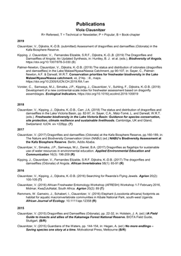 Publications Viola Clausnitzer R= Refereed, T = Technical Or Newsletter, P = Popular, B = Book-Chapter