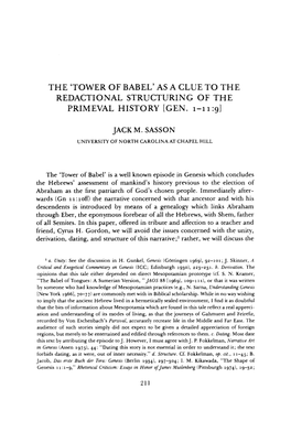 The 'Tower of Babel' As a Clue to the Redactional Structuring of the Primeval History [Gen