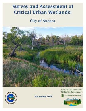 Survey and Assessment of Critical Urban Wetlands: City of Aurora