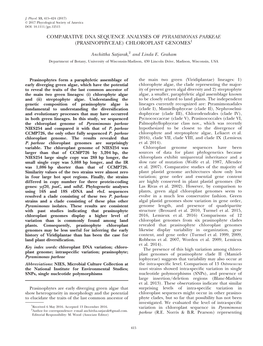 Comparative Dna Sequence Analyses of Pyramimonas Parkeae (Prasinophyceae) Chloroplast Genomes1