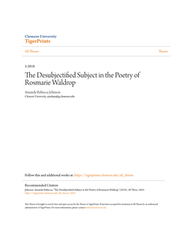 The Desubjectified Subject in the Poetry of Rosmarie Waldrop