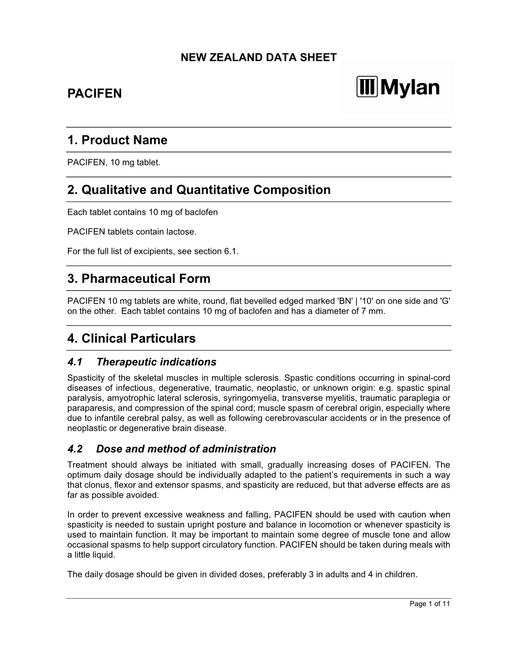 PACIFEN 1. Product Name 2. Qualitative and Quantitative