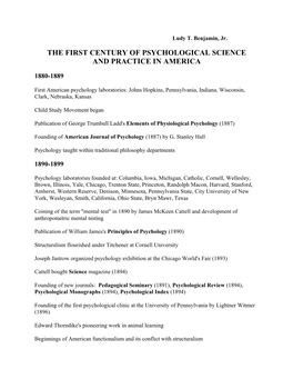 The First Century of Psychological Science and Practice in America