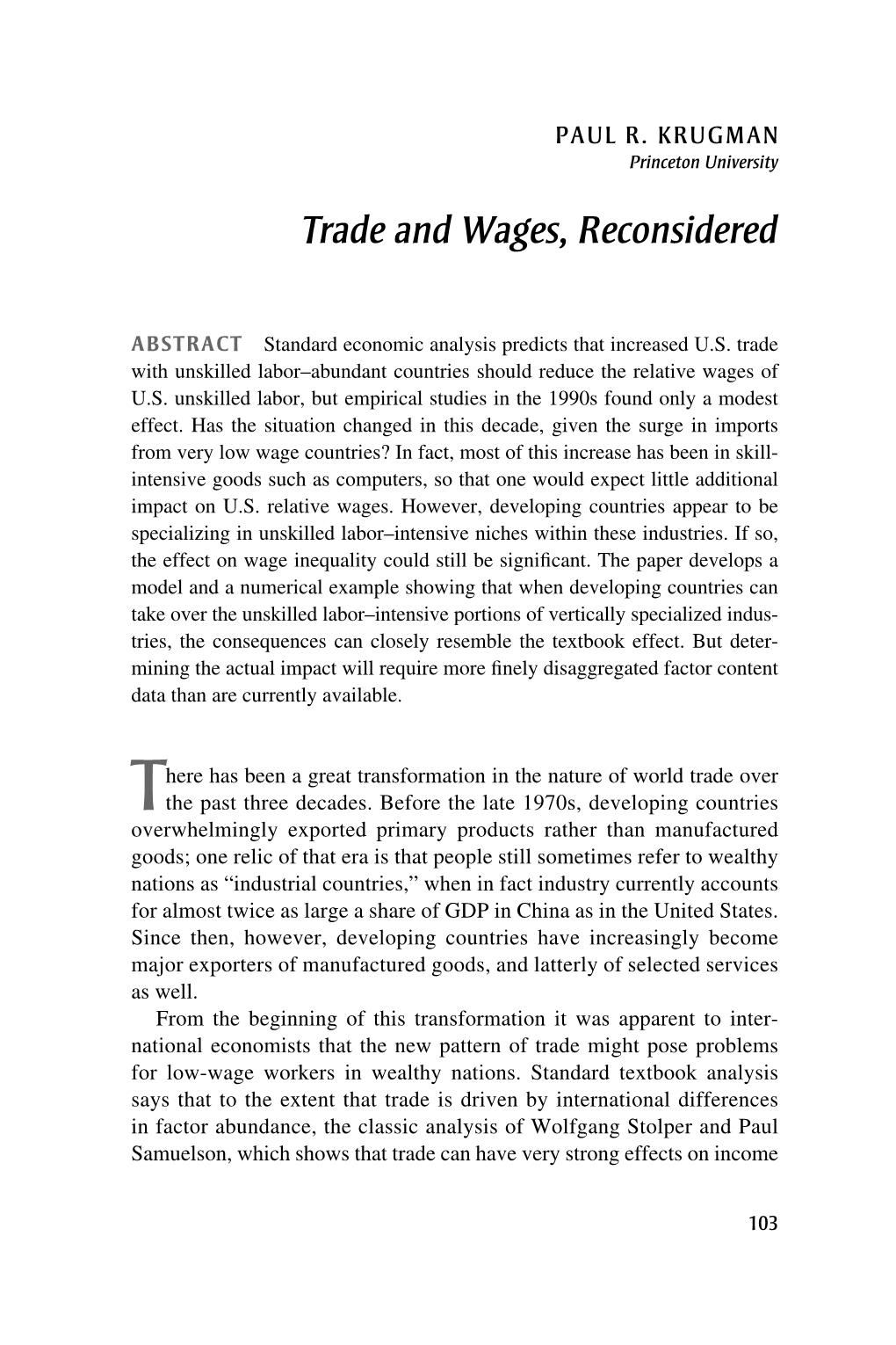 Trade and Wages, Reconsidered