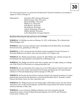 Resolution Honoring the Life and Career of Vel Phillips