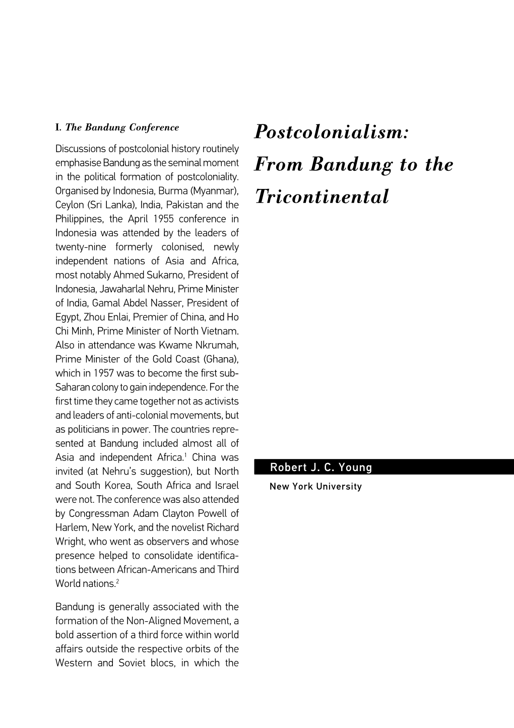 Postcolonialism: from Bandung to the Tricontinental HISTOREIN