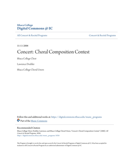 Concert: Choral Composition Contest Ithaca College Choir