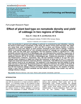 Effect of Plant Bed Type on Nematode Density and Yield of Cabbage in Two Regions of Ghana