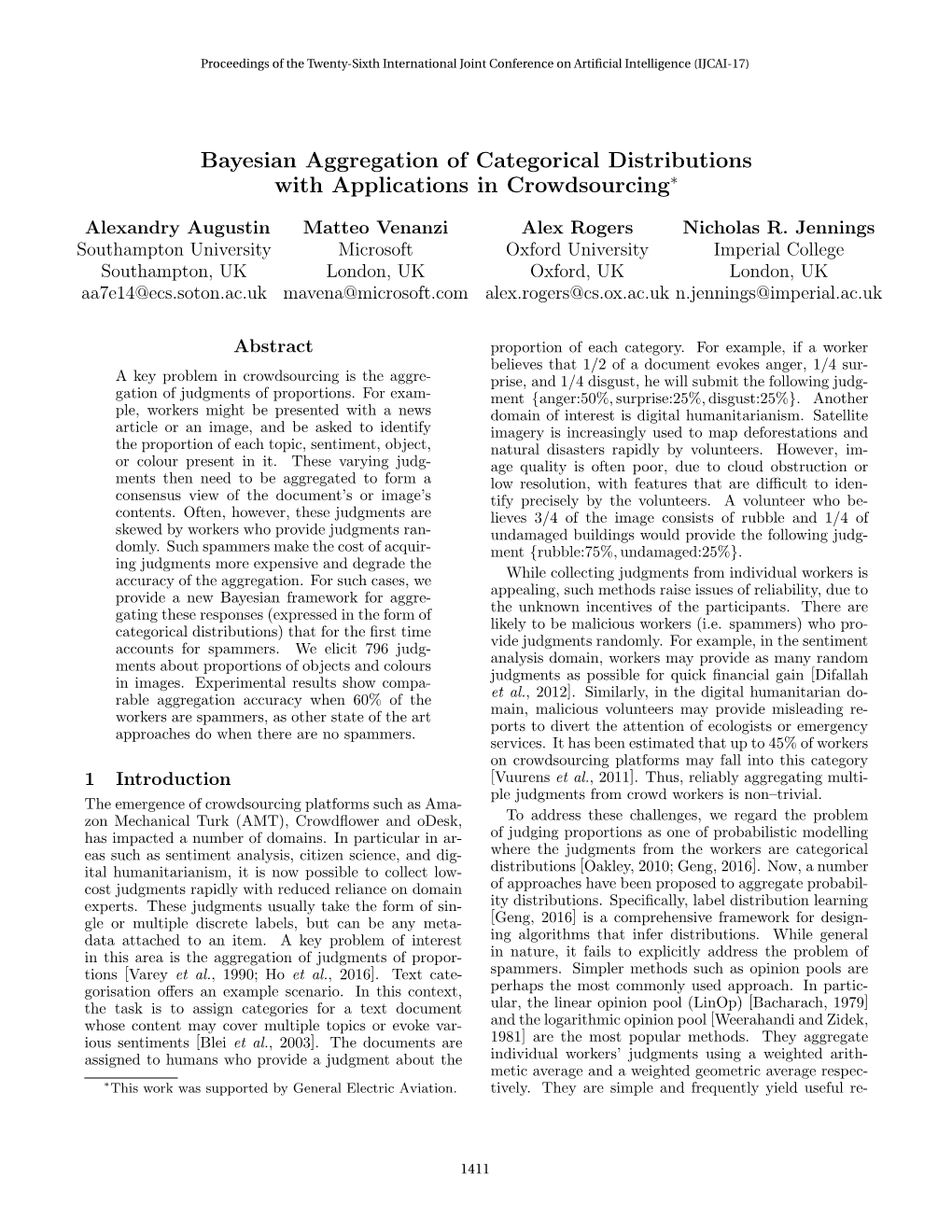 Bayesian Aggregation of Categorical Distributions with Applications in Crowdsourcing∗