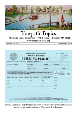 Towpath Topics Middlesex Canal Association P.O