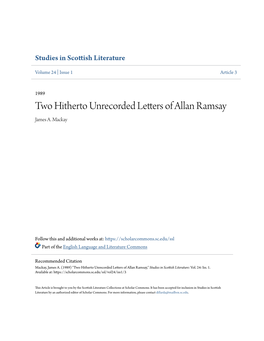 Two Hitherto Unrecorded Letters of Allan Ramsay James A