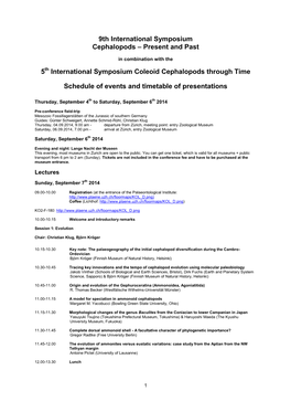 9Th International Symposium Cephalopods ‒ Present and Past