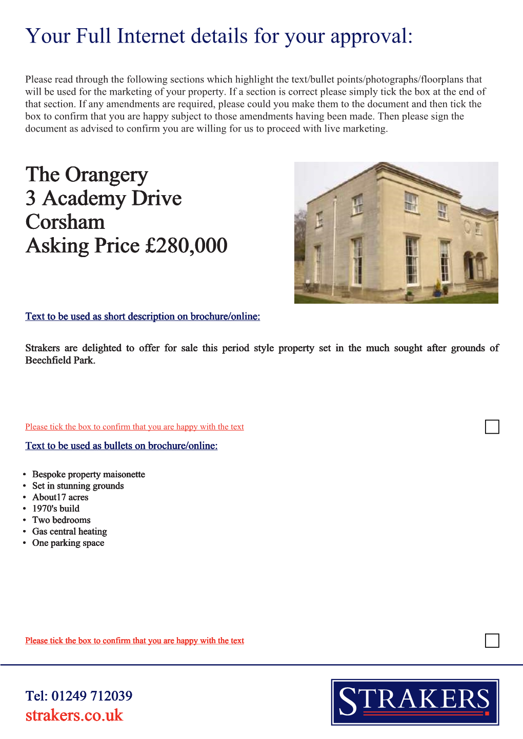 The Orangery 3 Academy Drive Corsham Asking Price £280,000 Your Full Internet Details for Your Approval