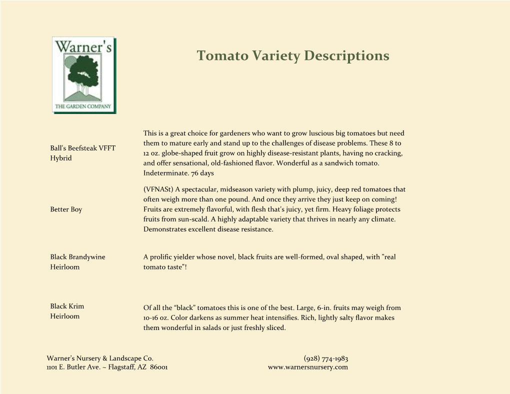 Northern Arizona Tomato Varieties with Descriptions