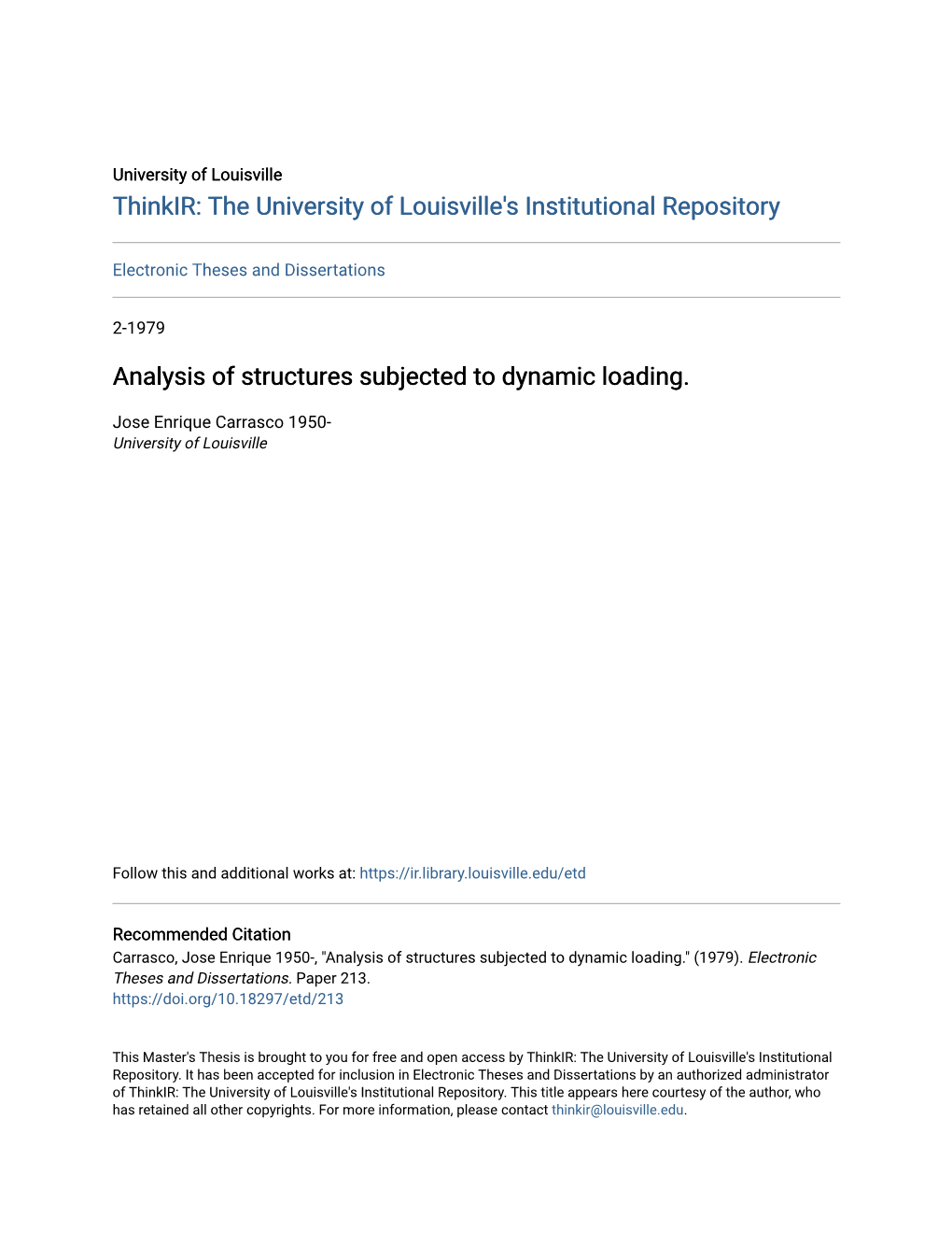 Analysis of Structures Subjected to Dynamic Loading