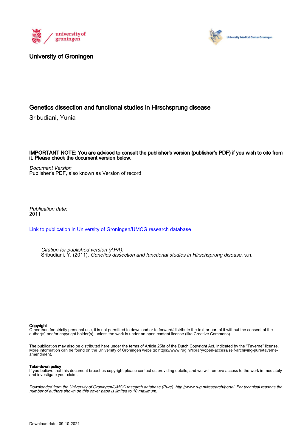 University of Groningen Genetics Dissection and Functional Studies In