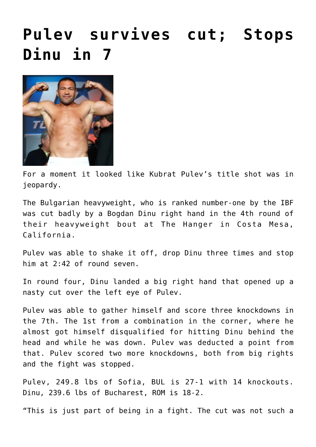 Pulev Survives Cut; Stops Dinu in 7