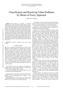 Classification and Resolving Urban Problems by Means of Fuzzy Approach