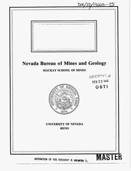 Nevada Bureau of Mines and Geology MACKAY SCHOOL of MINES