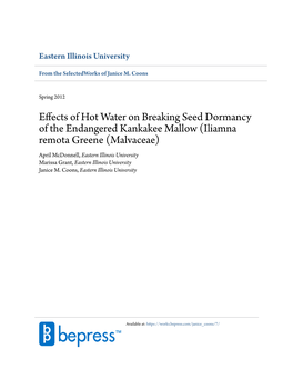 Effects of Hot Water on Breaking Seed Dormancy of the Endangered Kankakee Mallow (Iliamna Remota Greene (Malvaceae)
