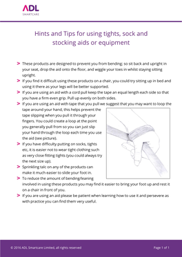 Hints and Tips for Using Tights, Sock and Stocking Aids Or Equipment