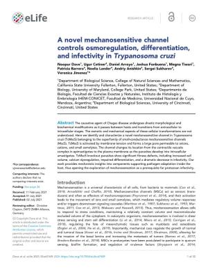 A Novel Mechanosensitive Channel Controls Osmoregulation