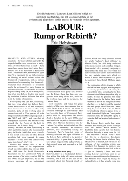 LABOUR: Rump Or Rebirth? Eric Hobsbawm