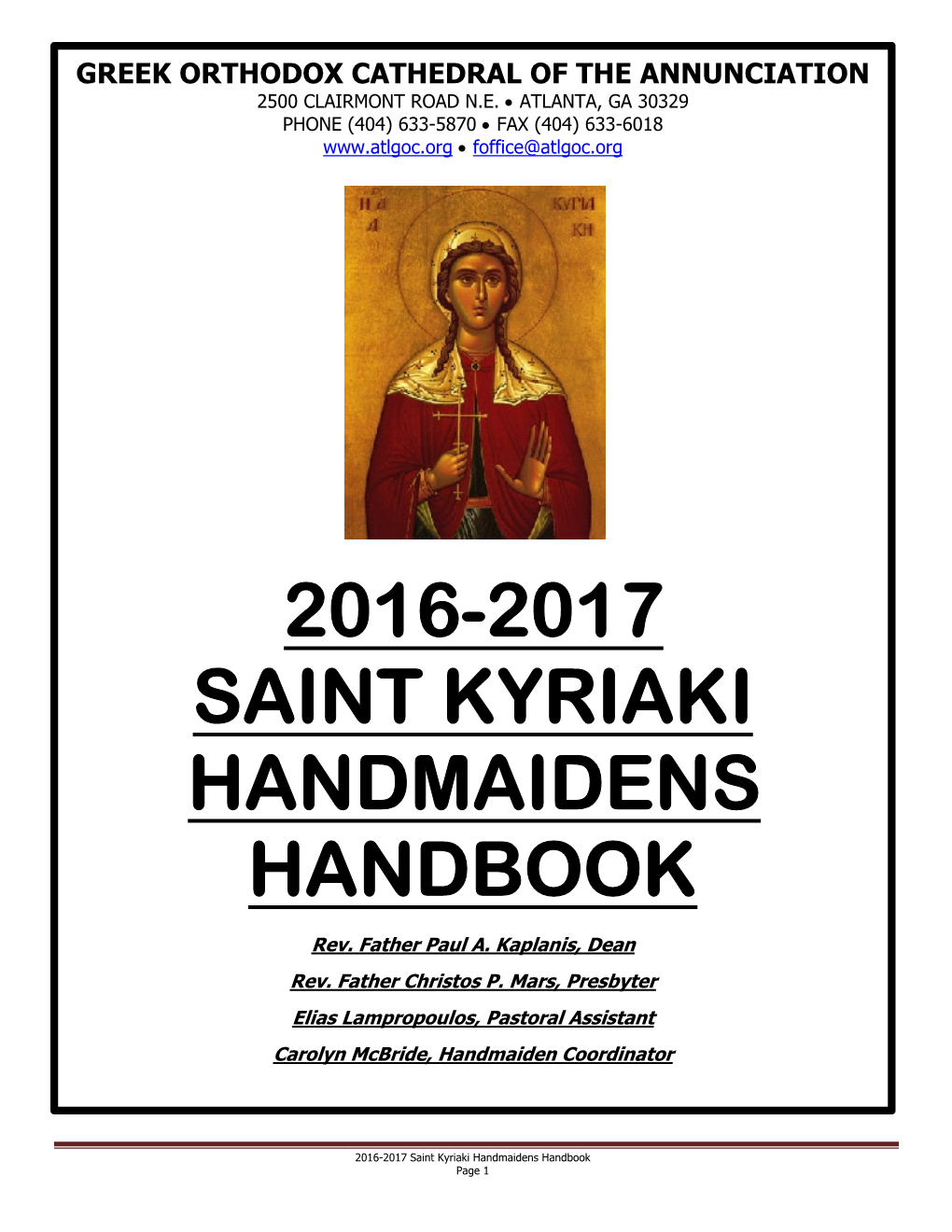 2016-2017 Saint Kyriaki Handmaidens Handbook