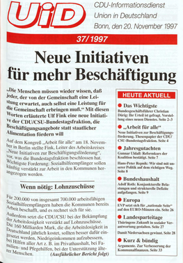 CDU-Informationsdienst Union in Deutschland Bonn, Den 20