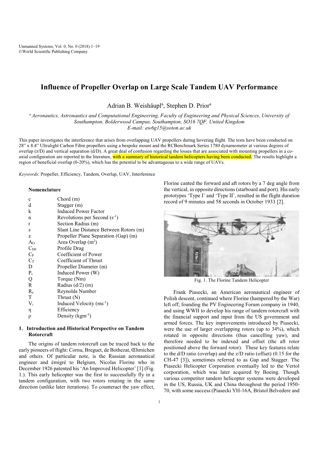 Influence of Propeller Overlap on Large Scale Tandem UAV Performance