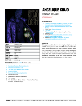 ANGELIQUE KIDJO Remain in Light LP COMING 12/7
