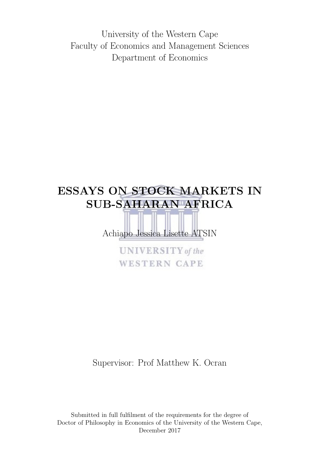 Essays on Stock Markets in Sub-Saharan Africa
