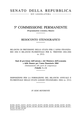 5ª Commissione Permanente Senato Della Repubblica