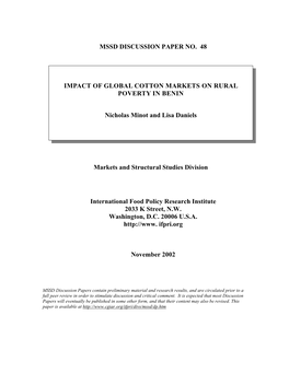 Impact of Global Cotton Markets on Rural Poverty in Benin