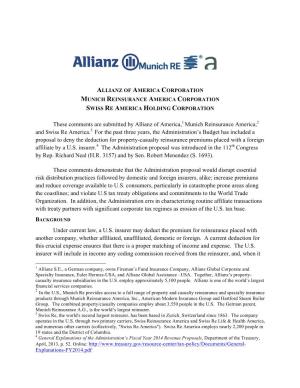 These Comments Are Submitted by Allianz of America,1 Munich